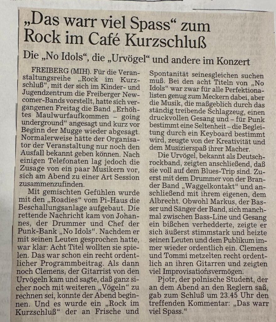 Rock im Kiurzschluss mit NoIdols und Uhrvögeln
